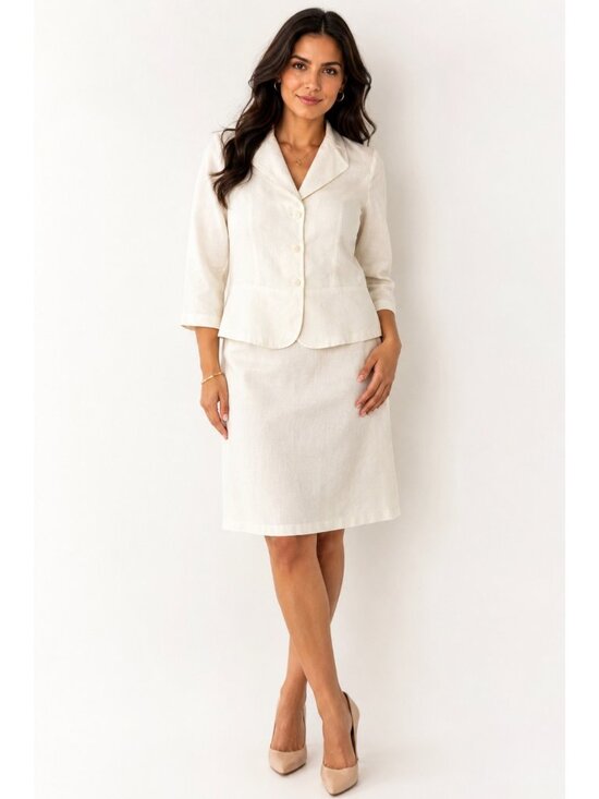 George Rowezzini Dresses & Skirts - George Rowezzini New York Ivory Linen Rayon Skirt Suit Size 12 2-Piece Career Of